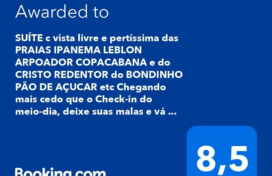 SUÍTE c vista livre e pertíssima das PRAIAS IPANEMA LEBLON ARPOADOR COPACABANA e do CRISTO REDENTOR do BONDINHO PÃO DE AÇUCAR etc Chegando mais cedo que o Check-in do meio-dia, deixe suas malas e vá se divertir, idem no Check-out das 10h manhã-1